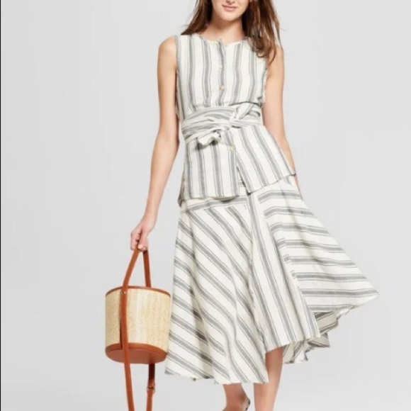 WHO WHAT WEAR / NWOT/WOMEN'S STRIPED SLEEVELESS TIE WRAP BUTTON-UP SHIRT/ M - Picture 12 of 12